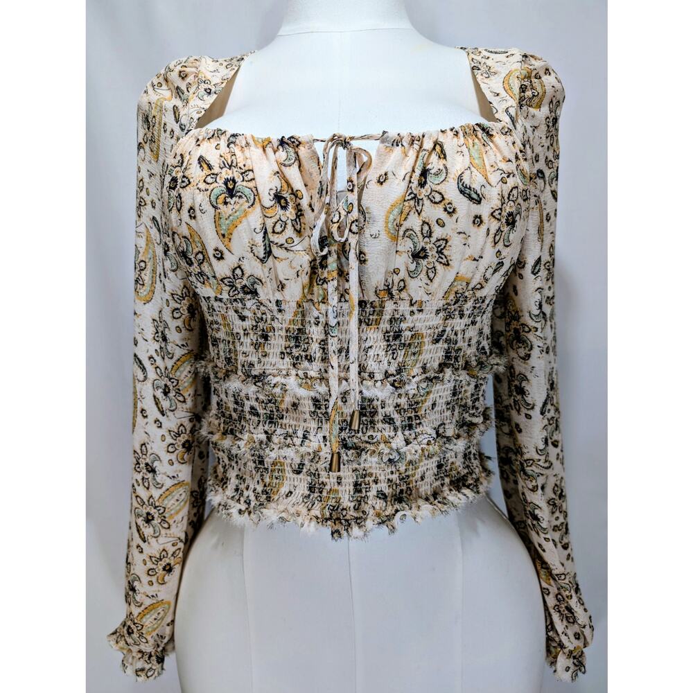 Free People Lolita Printed Floral Paisley Smocked Blouse Light Combo‎ Size S